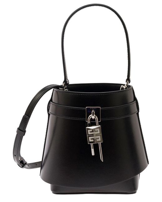 Givenchy Black 'shark Lock' Bucket Bag With 4g Padlock In Smooth Leather