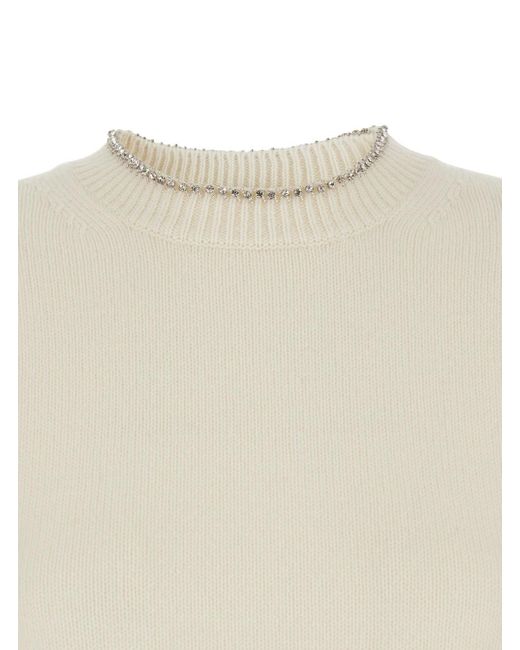 Maglia Con Strass Applicati E Dettagli A Coste di Semicouture in White