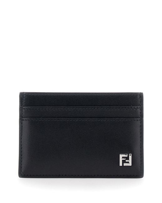 Fendi Black Card Case With Ff Logo Plaque On The Front for men