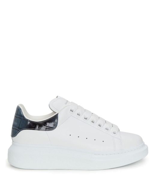 Alexander McQueen White Oversize Sneakers With Crocodile Embossed Dark Blue Spoiler