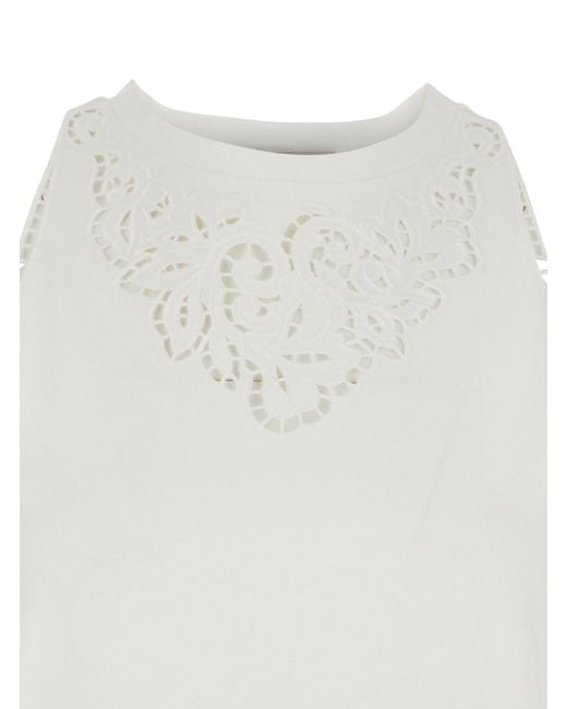Twinset White Top With Cotton Lace Details For