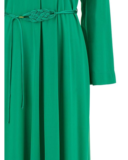 Forte Forte Green Long Dress With Belt And Long Sleeves