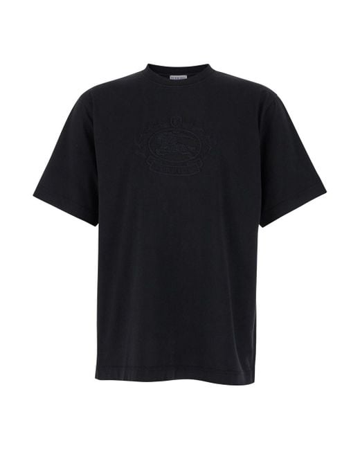 Burberry Black Boxy T-Shiirt With Tonal Equestrian Knight Embroidery for men