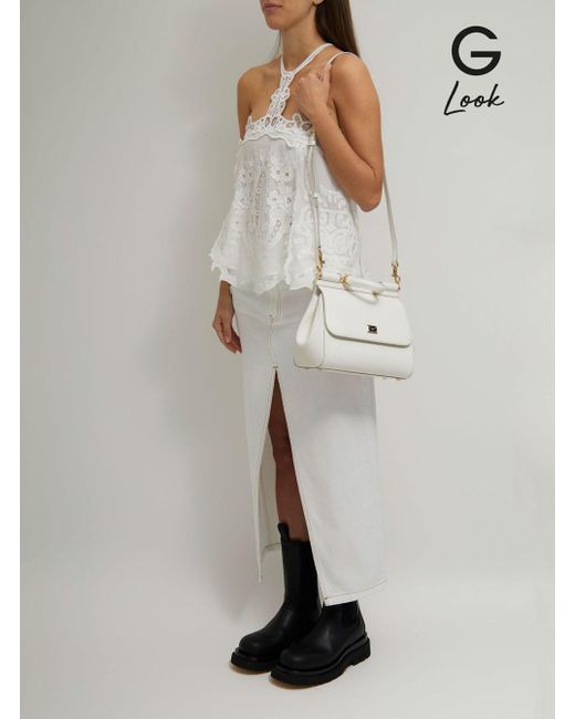 Dolce & Gabbana Natural White Sicily Medium White Handbag In Grained Leather