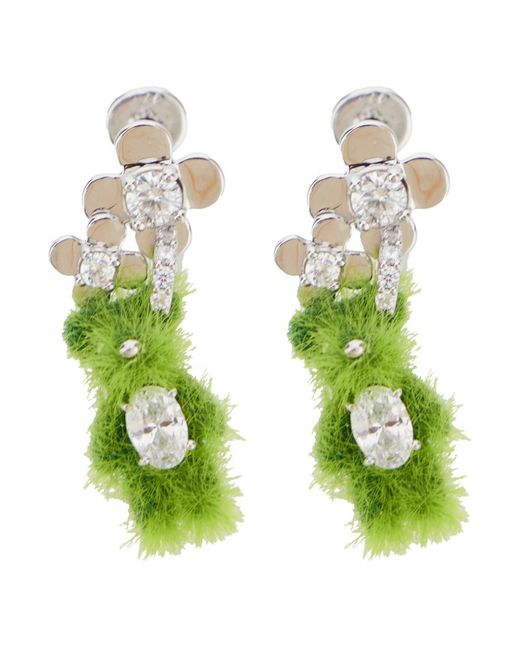 YVMIN Green 'Grass Flower Bear' Earrings With 925 Rose Pla