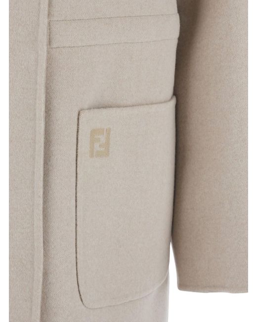 Fendi Natural Jacket With High Neck And Ff Logo On The Front