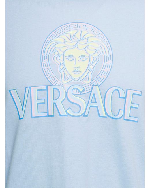 Versace Blue Light 'Medusa' T-Shirt With Front Logo Print for men