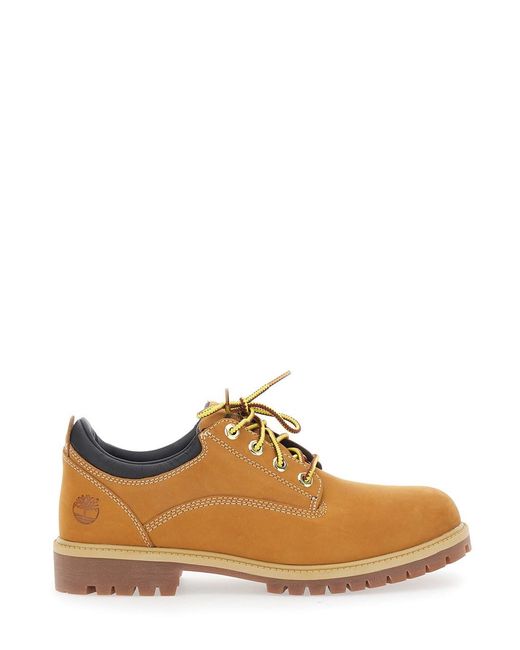 Timberland Brown Lace-Up Ankle Boots With Two-Tone Laces And Logo Embossed On The Side for men