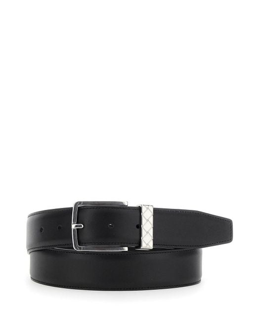Bottega Veneta Black Belt With Intrecciato Detail On The Buckle for men