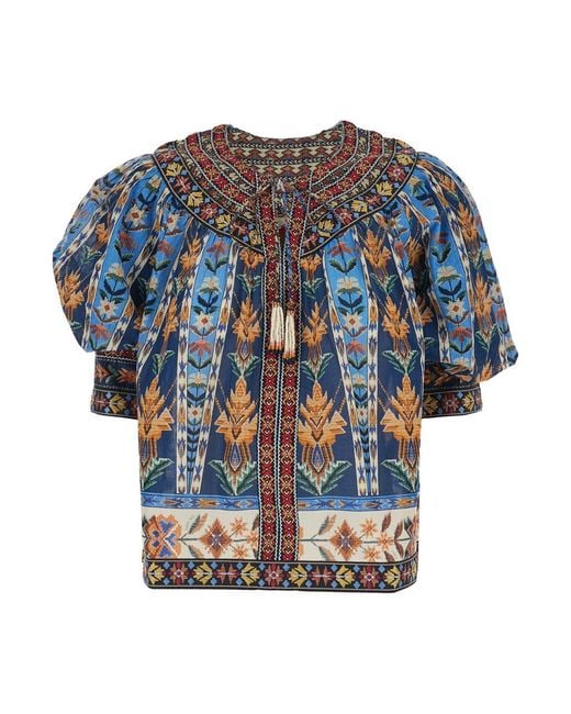 Farm Rio Blue Dress Embroidered Tapestry Cotton