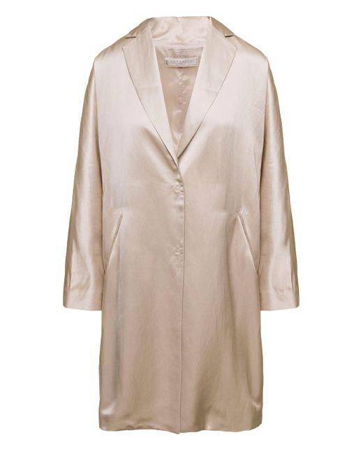Antonelli Natural Single-breasted Coat With Concealed Fastening In Satin Viscose Woman