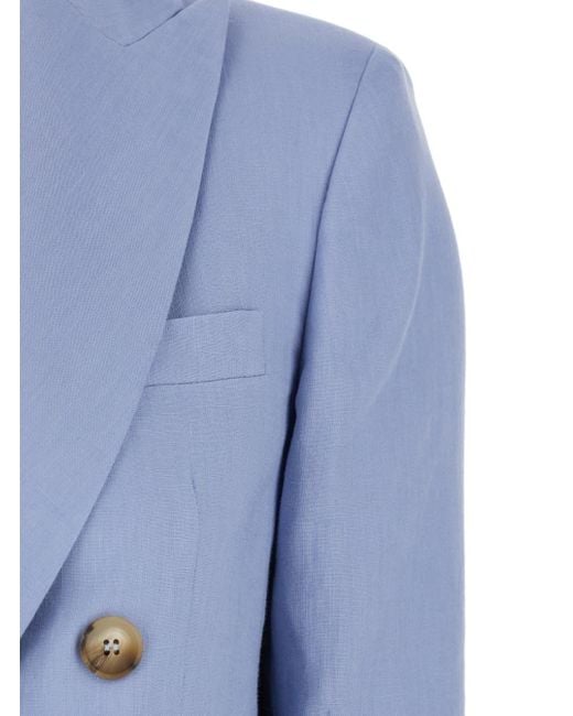 Le Plain Blue Double-Breasted Jacket With Notched Revers