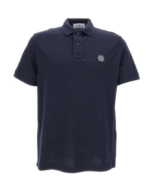 Stone Island Blue Polo Shirt With Logo Patch for men