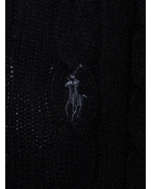 Polo Ralph Lauren Black Sweater With Braided Design And Logo On The Fr for men