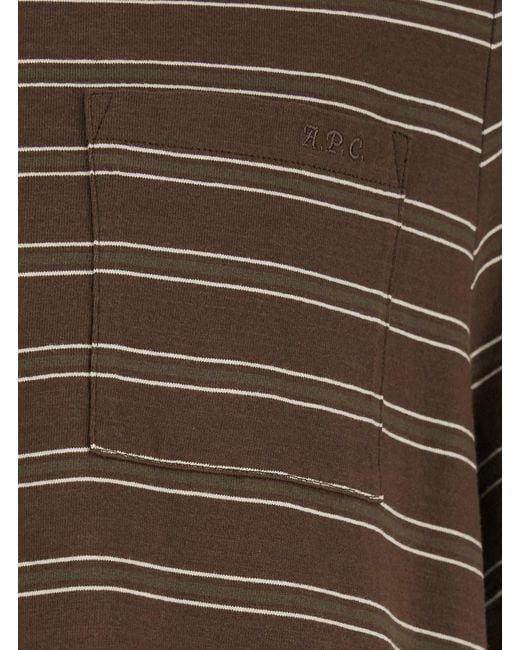A.P.C. Brown Crew Neck T-Shirt With Striped Motif And Logo On Front In for men