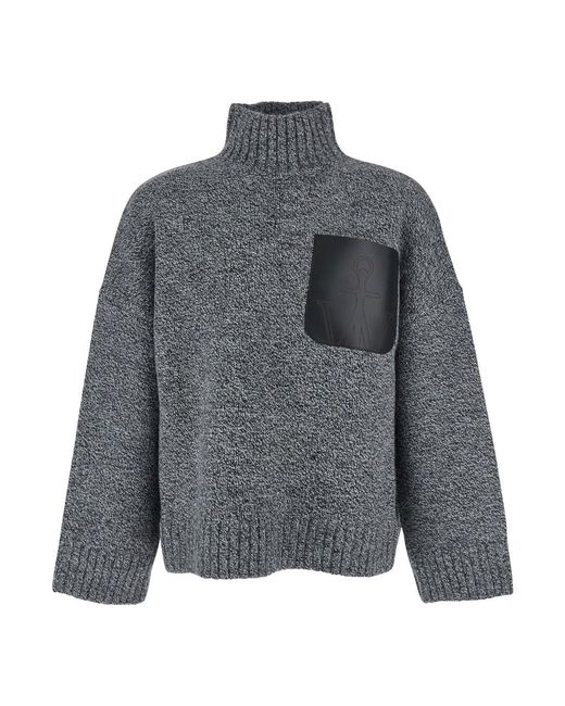 J.W. Anderson Gray Sweater With High Neck And One Front Patch Leather Pocket for men