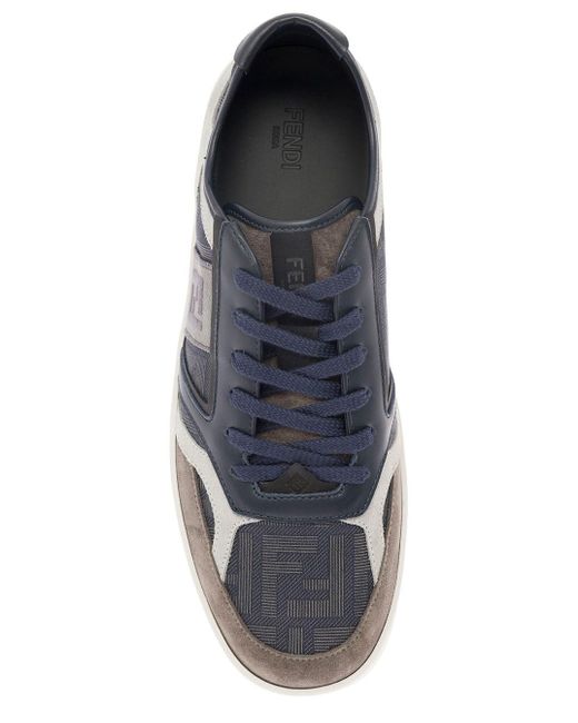 Fendi Gray Low Top Sneakers With Ff Detail All Over for men