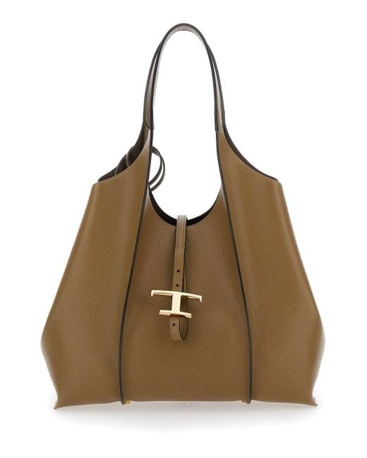 Borsa Shopping 'Timeless T' Con Placca Logo Sul Fronte E Due di Tod's in Brown