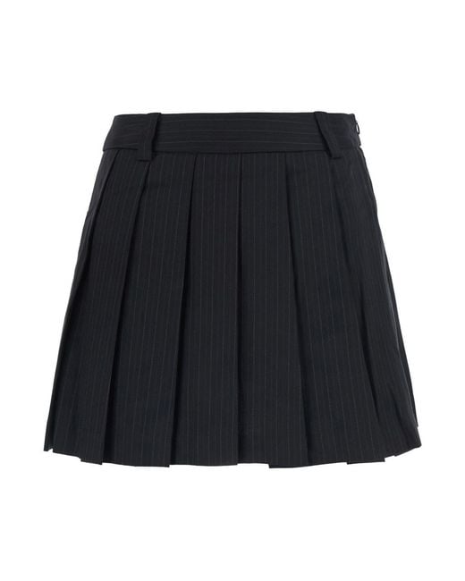 DUNST Black Pleats Mini Striped Skirt With Stripes And Tech Fabric