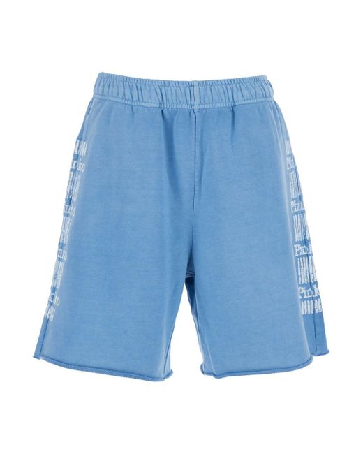 Pinko Blue Light Shorts With Elastic Waist And Logo Print On The Legs