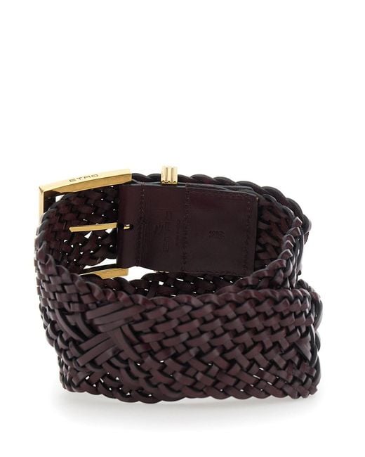 Etro Black Woven Fabric And Leather Logo Belt