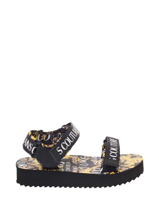 Versace Couture Sandals With Logo And Baroque Print In Black Polyester Woman