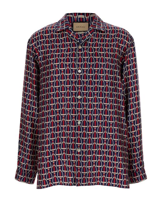 Gucci Purple And Long Sleeve Shirt With Horsebit Print for men