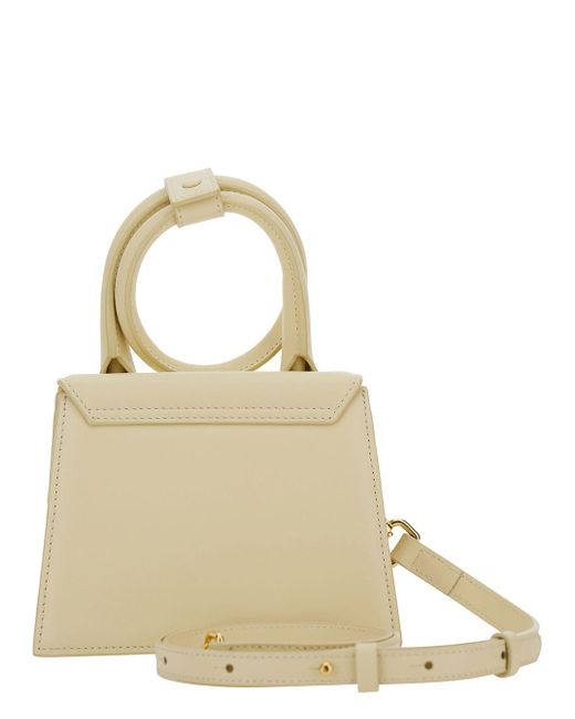 Jacquemus Metallic 'le Chiquito Noeud' White Crossbody Bag With Logo In Leather Woman