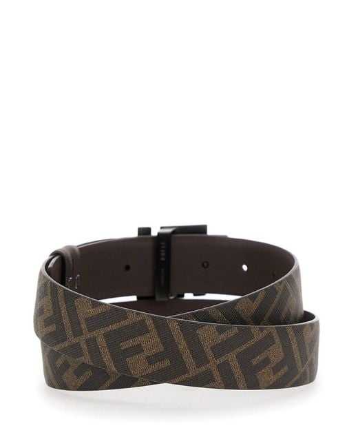 Fendi Gray Belt With Metallic Ff Logo Plaque On The Front And Ff Motif for men