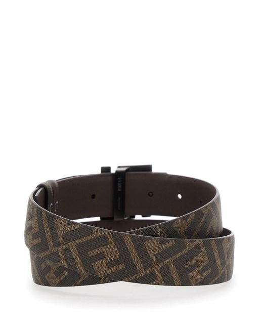 Fendi Gray Belt With Metallic Ff Logo Plaque On The Front And Ff Motif for men