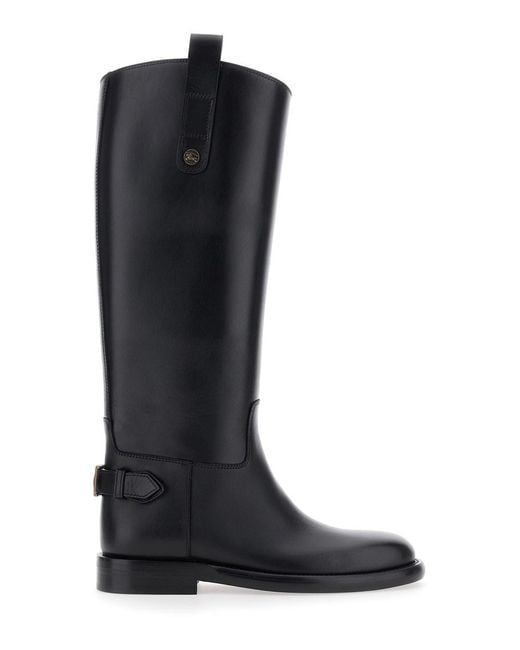 Burberry Black Boots With Side Logo Plaque