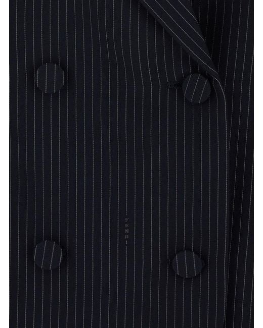 Fendi Blue Double-Breasted Jacket With Peak Revers And Pinstripe Motif