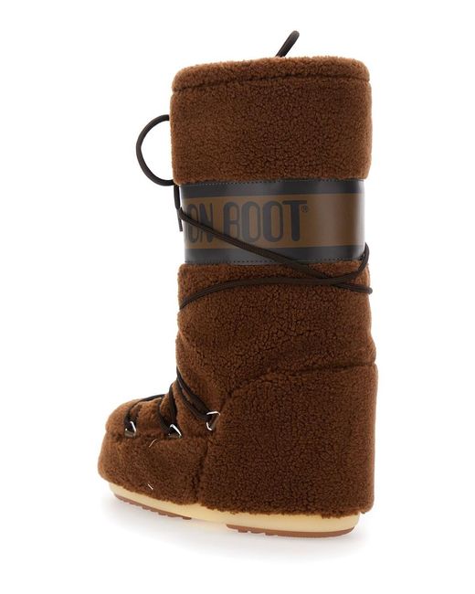 Moon Boot Brown 'Icon' Snow Boots With Maxi Logo Print On The Side