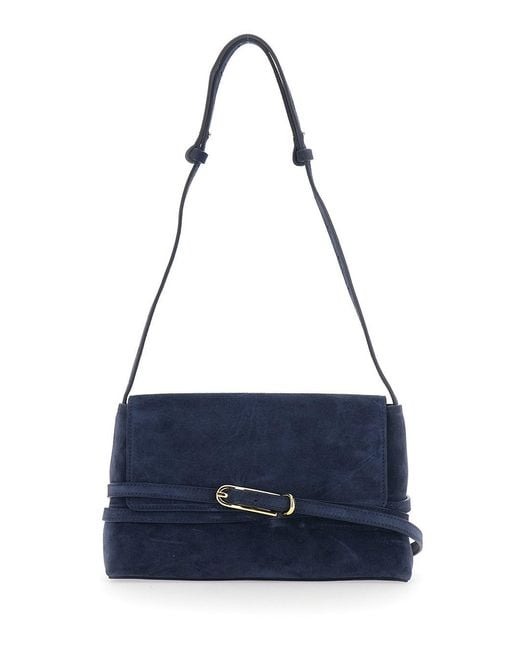 Liffner Blue Shoulder Bag With Leather Belt