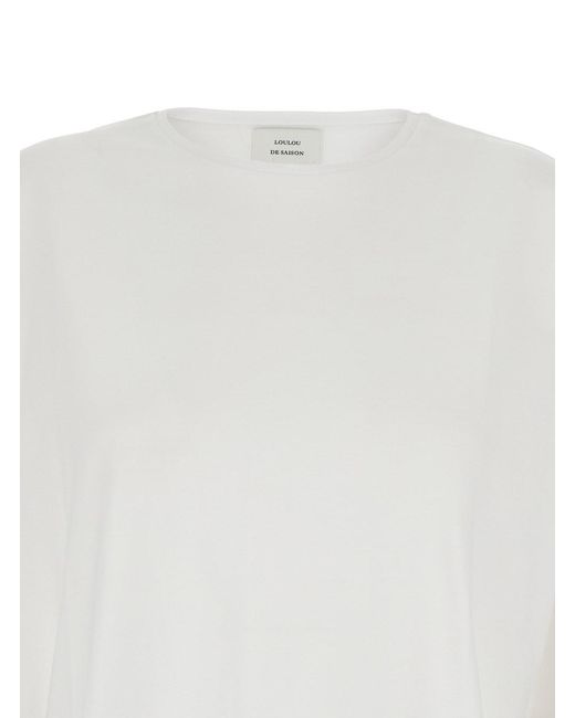 Loulou de Saison White Crew Neck T-Shirt With Dropped Shoulders