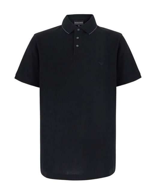 Emporio Armani Black Cotton Short Sleeve Polo With Collar For for men
