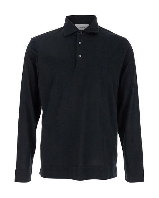 Lardini Blue Polo With Classic Collar And Long Sleeves for men