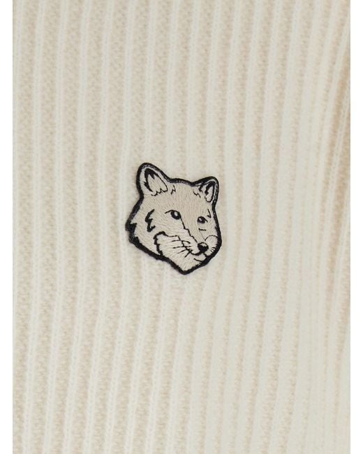 Maison Kitsuné White Ribbed Knit Cardigan With Logo for men