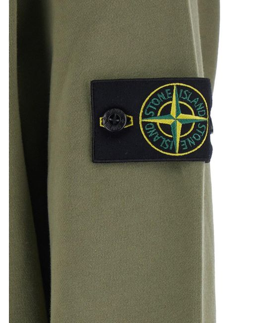 Stone Island Green Crewneck Sweatshirt With Logo Patch On The Sleeve I for men
