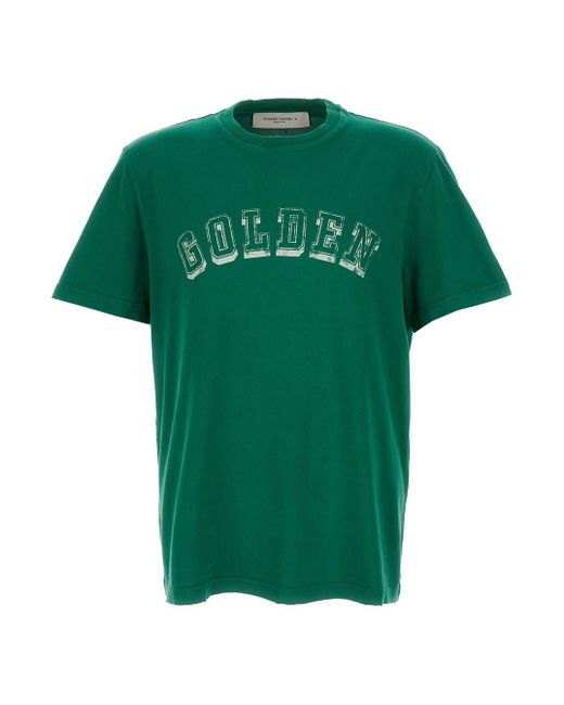 Golden Goose Deluxe Brand Green Logo Print Crew Neck T-Shirt for men