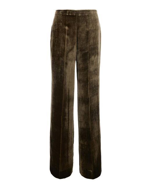 P.A.R.O.S.H. Brown Velvet Oversized Pants With Viscose And Silk For Wo