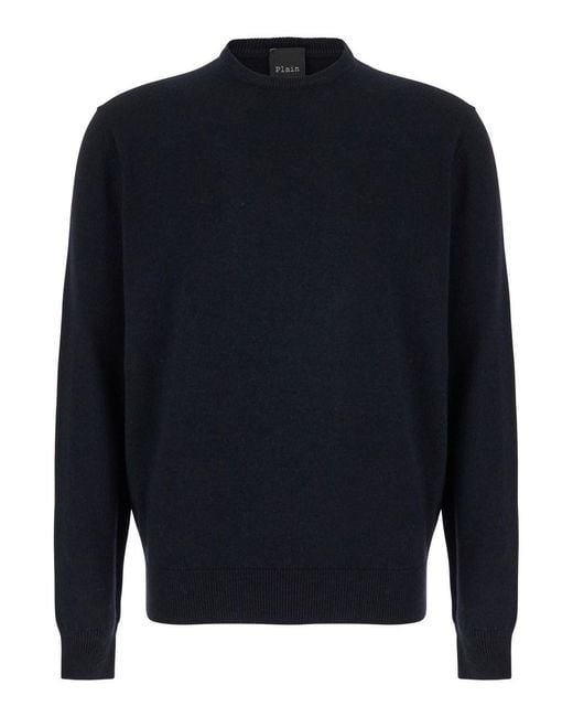 Le Plain Blue Dark Crewneck Sweater for men