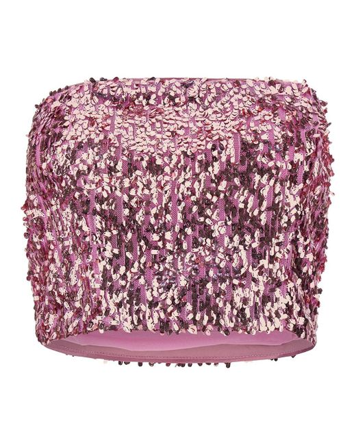 ROTATE BIRGER CHRISTENSEN Pink Crop Top With All-Over Sequins