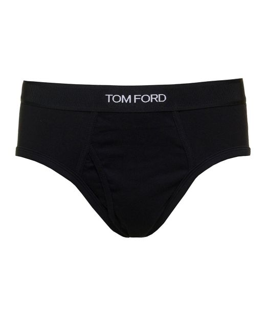 Tom Ford Black Briefs With Logged Waistband for men