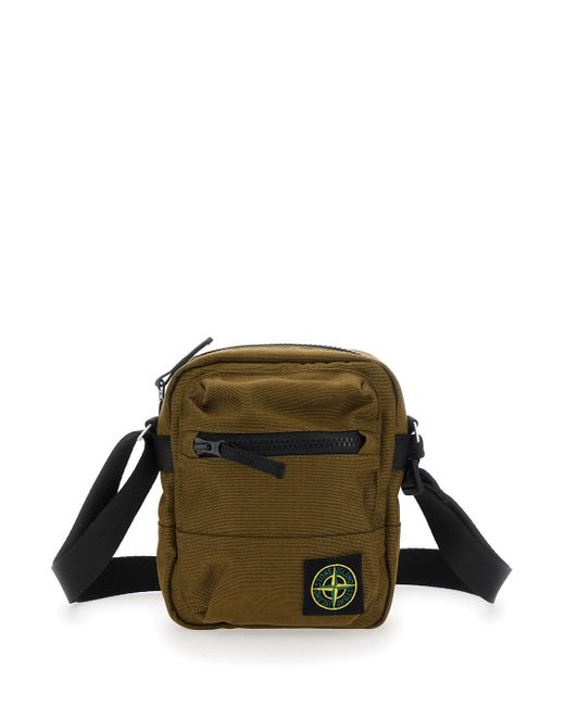 Borsa A Tracolla Con Applicazione Logo Compass Sul Fronte di Stone Island in Green da Uomo
