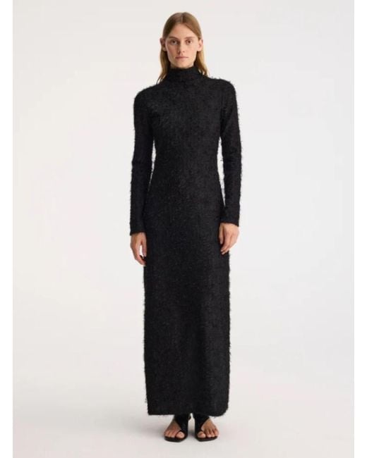 Rohe Black Turtleneck Dress With Fringes All-Over