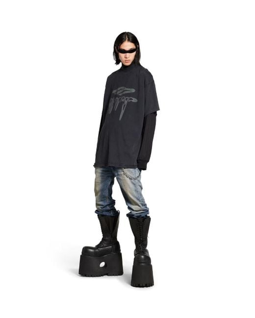 Balenciaga Black '3B Liquefied' T-Shirt With Logo On The Front And Distressed Effect for men