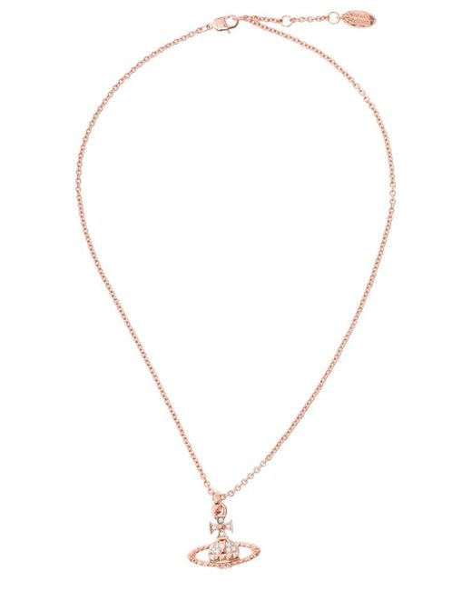 Vivienne Westwood Metallic 'mayfair Bas Relief Pendant' Pink-gold Colored Necklace With Orb Charm In Brass