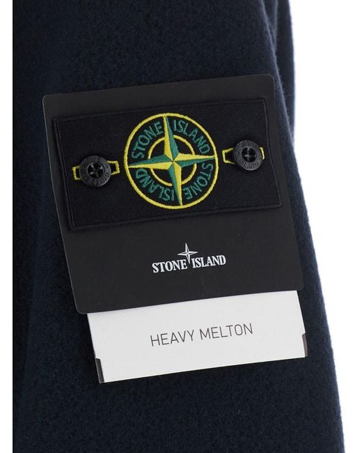 Stone Island Blue Peacoat Melton With Notched Revers And Long Sleeves for men