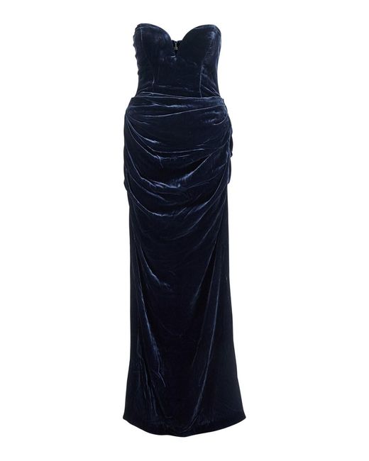 ROTATE BIRGER CHRISTENSEN Blue Off-Shoulder Dress With Sweetheart Neckline